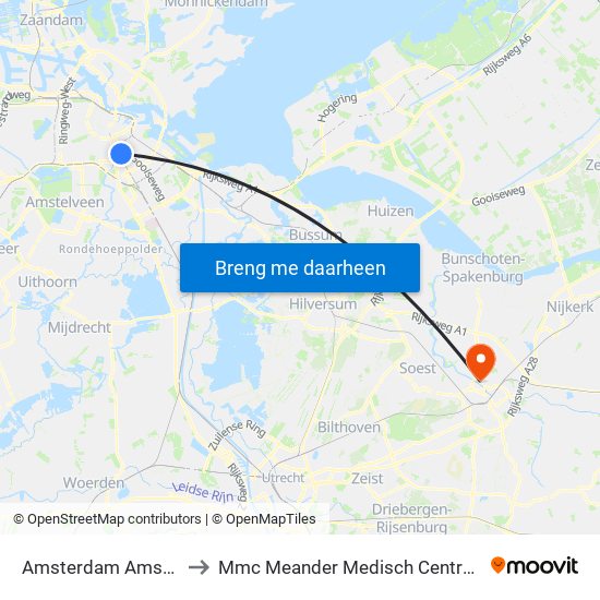 Amsterdam Amstel to Mmc Meander Medisch Centrum map