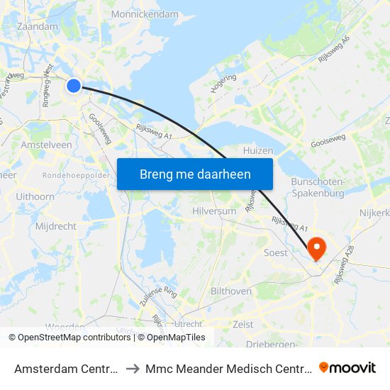 Amsterdam Centraal to Mmc Meander Medisch Centrum map