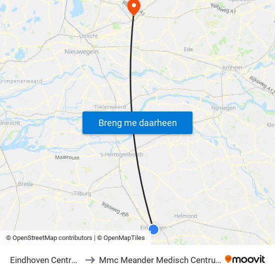 Eindhoven Centraal to Mmc Meander Medisch Centrum map