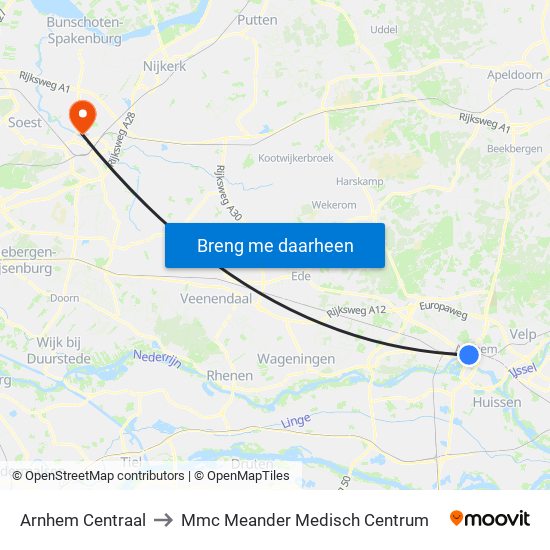 Arnhem Centraal to Mmc Meander Medisch Centrum map