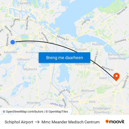 Schiphol Airport to Mmc Meander Medisch Centrum map