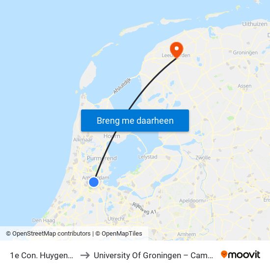 1e Con. Huygensstraat to University Of Groningen – Campus Fryslân map