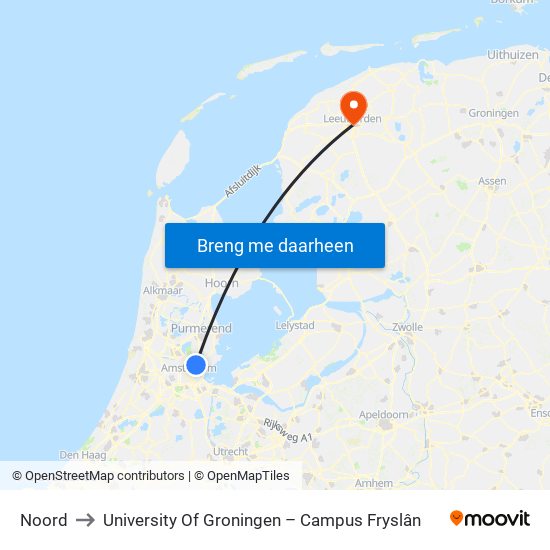 Noord to University Of Groningen – Campus Fryslân map