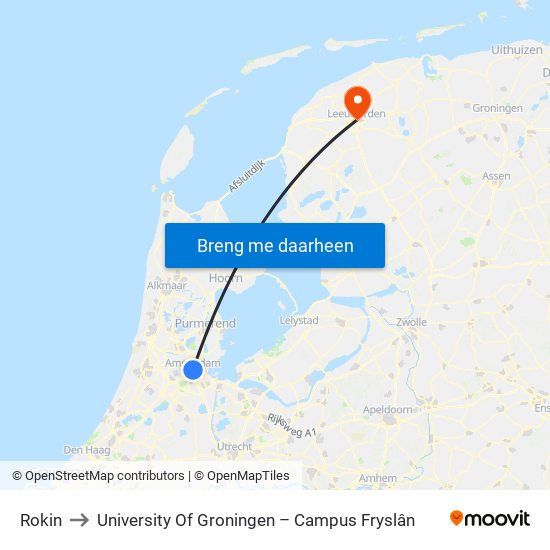 Rokin to University Of Groningen – Campus Fryslân map