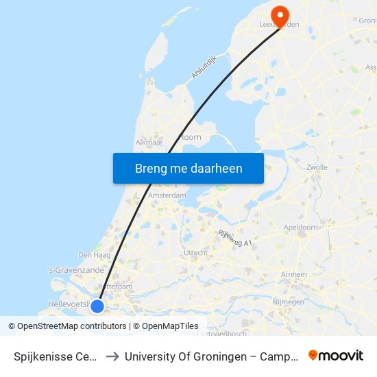 Spijkenisse Centrum to University Of Groningen – Campus Fryslân map