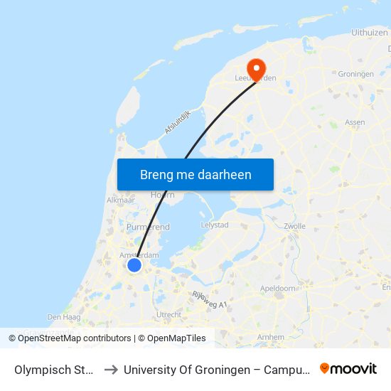 Olympisch Stadion to University Of Groningen – Campus Fryslân map