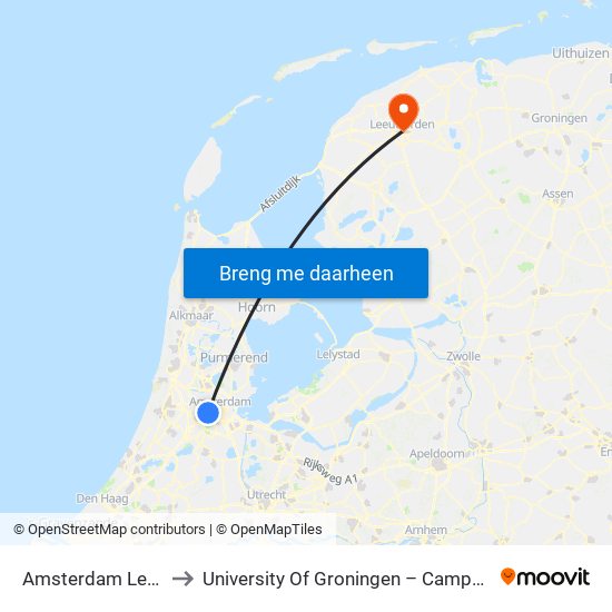 Amsterdam Lelylaan to University Of Groningen – Campus Fryslân map