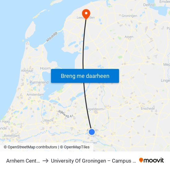 Arnhem Centraal to University Of Groningen – Campus Fryslân map