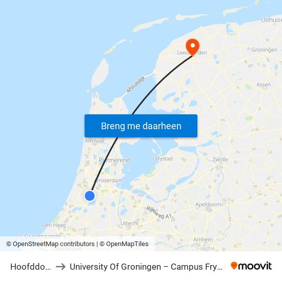 Hoofddorp to University Of Groningen – Campus Fryslân map