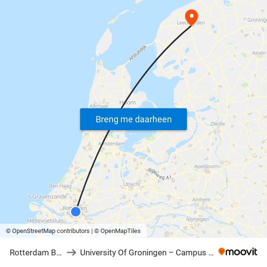 Rotterdam Blaak to University Of Groningen – Campus Fryslân map