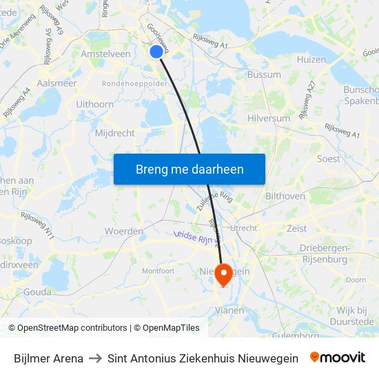 Bijlmer Arena to Sint Antonius Ziekenhuis Nieuwegein map