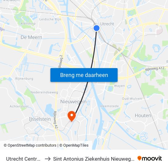 Utrecht Centraal to Sint Antonius Ziekenhuis Nieuwegein map