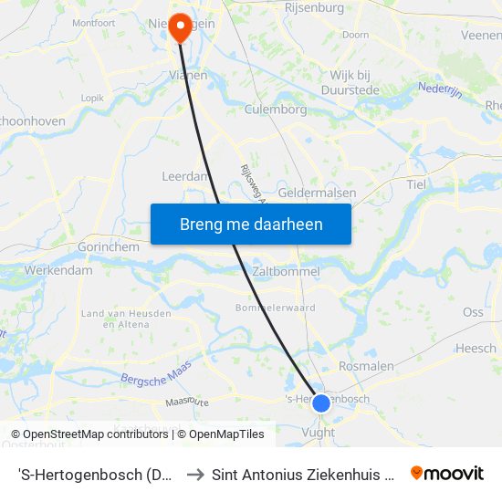 'S-Hertogenbosch (Den Bosch) to Sint Antonius Ziekenhuis Nieuwegein map