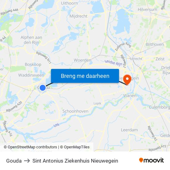 Gouda to Sint Antonius Ziekenhuis Nieuwegein map