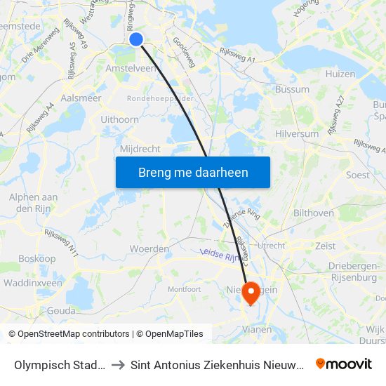 Olympisch Stadion to Sint Antonius Ziekenhuis Nieuwegein map