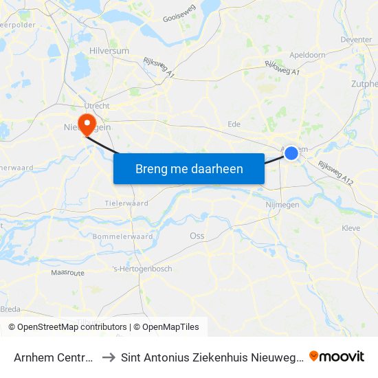 Arnhem Centraal to Sint Antonius Ziekenhuis Nieuwegein map