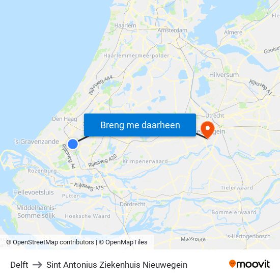 Delft to Sint Antonius Ziekenhuis Nieuwegein map