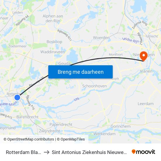 Rotterdam Blaak to Sint Antonius Ziekenhuis Nieuwegein map