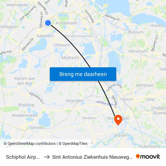 Schiphol Airport to Sint Antonius Ziekenhuis Nieuwegein map