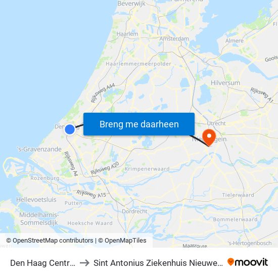 Den Haag Centraal to Sint Antonius Ziekenhuis Nieuwegein map