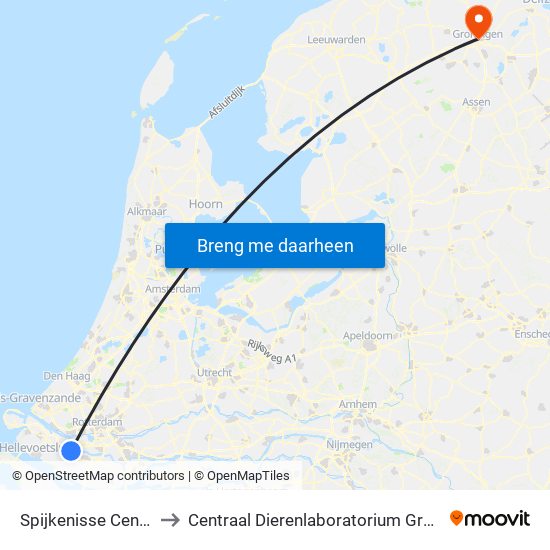 Spijkenisse Centrum to Centraal Dierenlaboratorium Groningen map