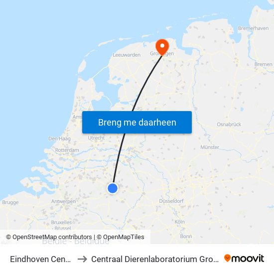 Eindhoven Centraal to Centraal Dierenlaboratorium Groningen map