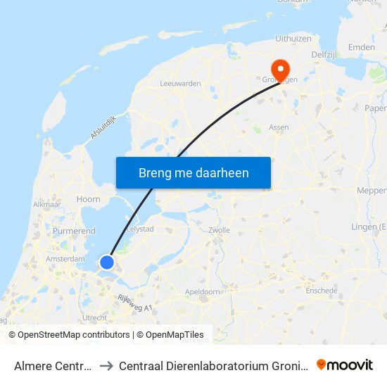 Almere Centrum to Centraal Dierenlaboratorium Groningen map