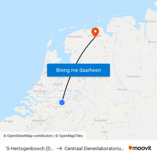 'S-Hertogenbosch (Den Bosch) to Centraal Dierenlaboratorium Groningen map