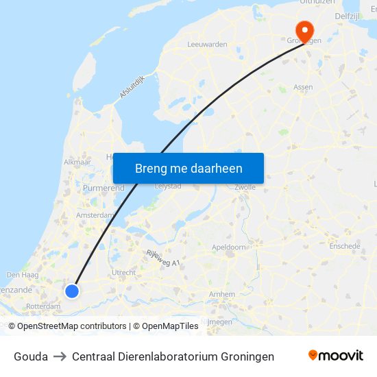 Gouda to Centraal Dierenlaboratorium Groningen map