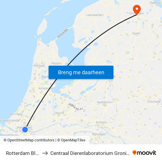 Rotterdam Blaak to Centraal Dierenlaboratorium Groningen map