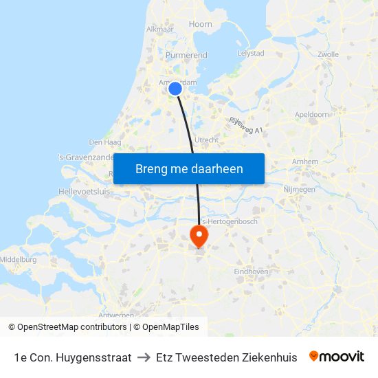 1e Con. Huygensstraat to Etz Tweesteden Ziekenhuis map