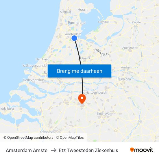 Amsterdam Amstel to Etz Tweesteden Ziekenhuis map