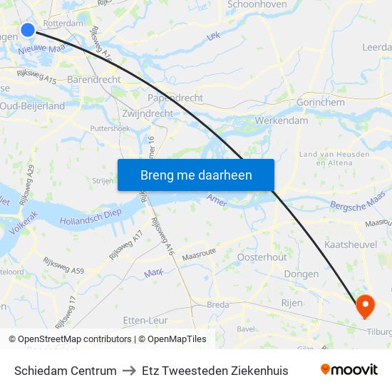 Schiedam Centrum to Etz Tweesteden Ziekenhuis map