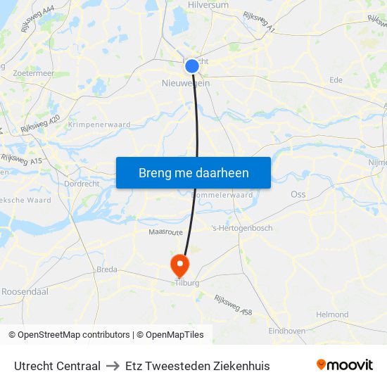 Utrecht Centraal to Etz Tweesteden Ziekenhuis map