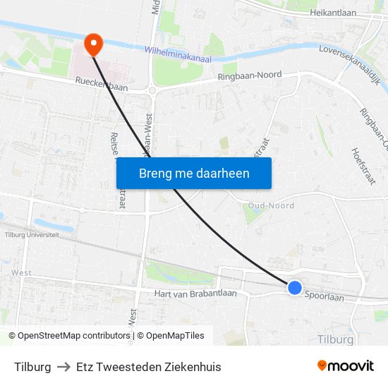 Tilburg to Etz Tweesteden Ziekenhuis map