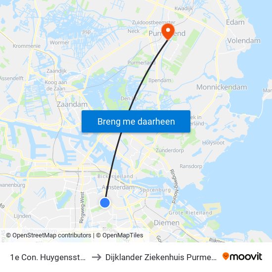 1e Con. Huygensstraat to Dijklander Ziekenhuis Purmerend map