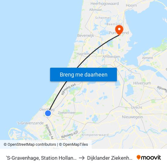 'S-Gravenhage, Station Hollands Spoor (Perron A) to Dijklander Ziekenhuis Purmerend map