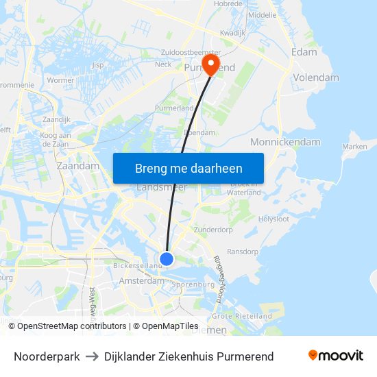 Noorderpark to Dijklander Ziekenhuis Purmerend map