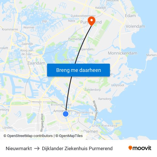 Nieuwmarkt to Dijklander Ziekenhuis Purmerend map