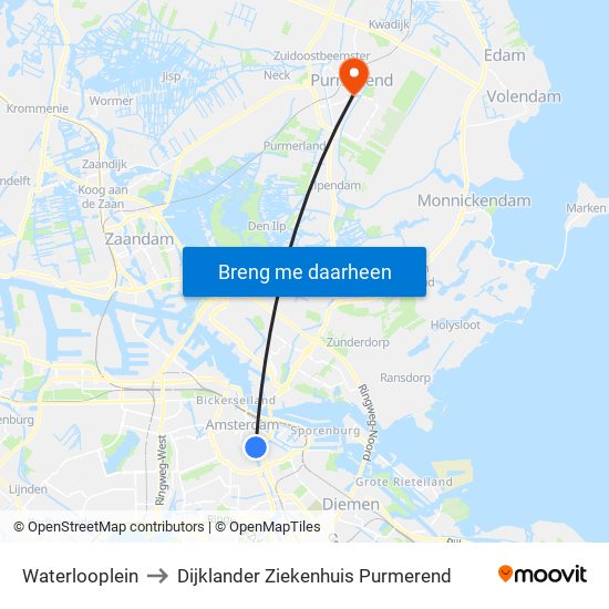 Waterlooplein to Dijklander Ziekenhuis Purmerend map