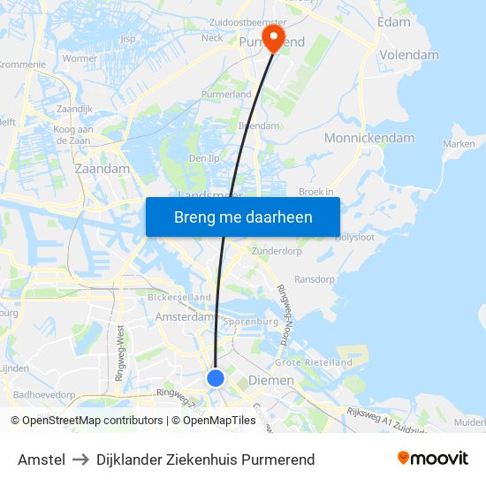 Amstel to Dijklander Ziekenhuis Purmerend map