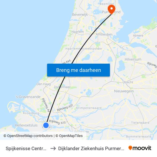 Spijkenisse Centrum to Dijklander Ziekenhuis Purmerend map