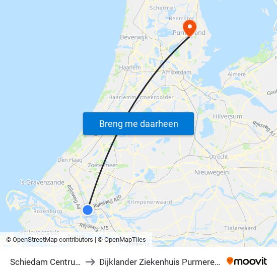Schiedam Centrum to Dijklander Ziekenhuis Purmerend map