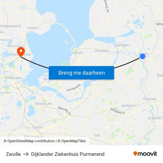 Zwolle to Dijklander Ziekenhuis Purmerend map