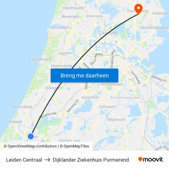 Leiden Centraal to Dijklander Ziekenhuis Purmerend map