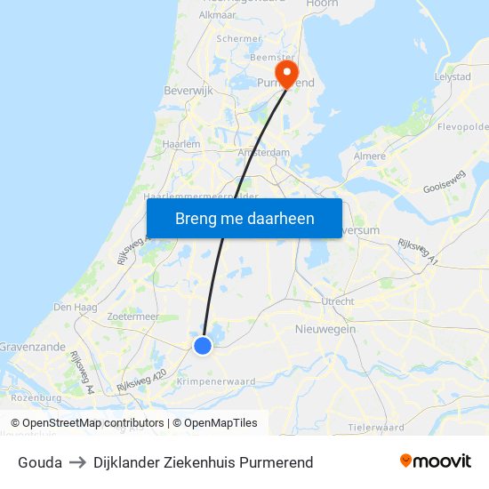 Gouda to Dijklander Ziekenhuis Purmerend map