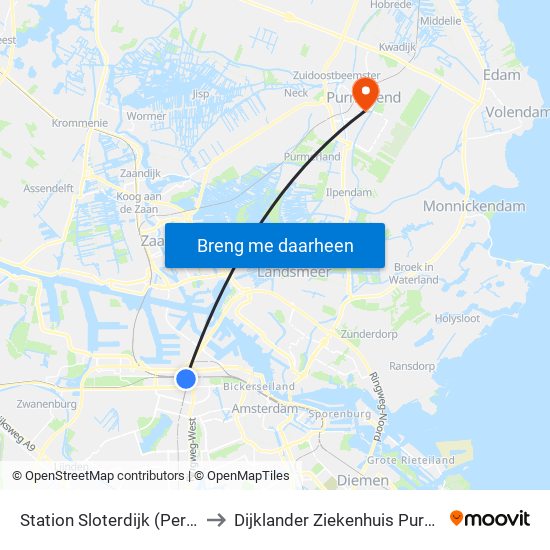 Station Sloterdijk (Perron N) to Dijklander Ziekenhuis Purmerend map