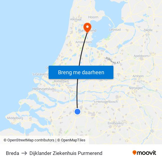 Breda to Dijklander Ziekenhuis Purmerend map