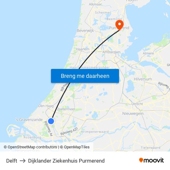Delft to Dijklander Ziekenhuis Purmerend map