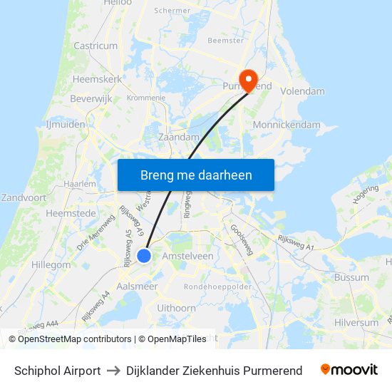 Schiphol Airport to Dijklander Ziekenhuis Purmerend map
